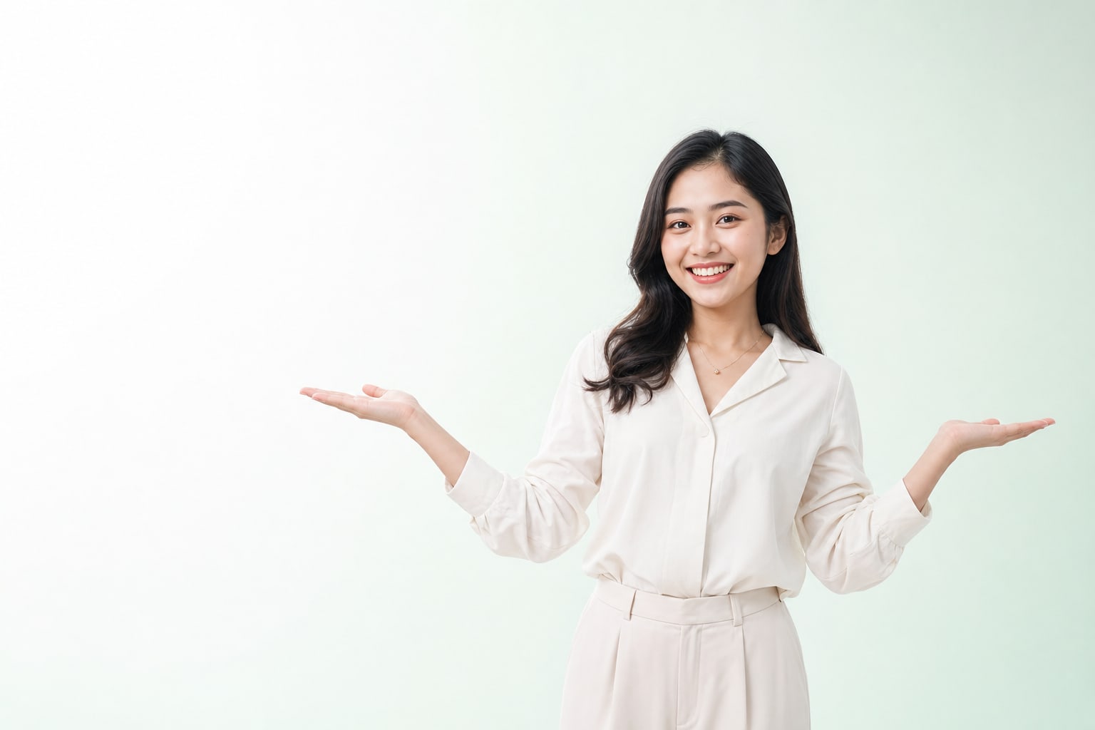 A young Indonesian woman presenting an annual VPS promotion