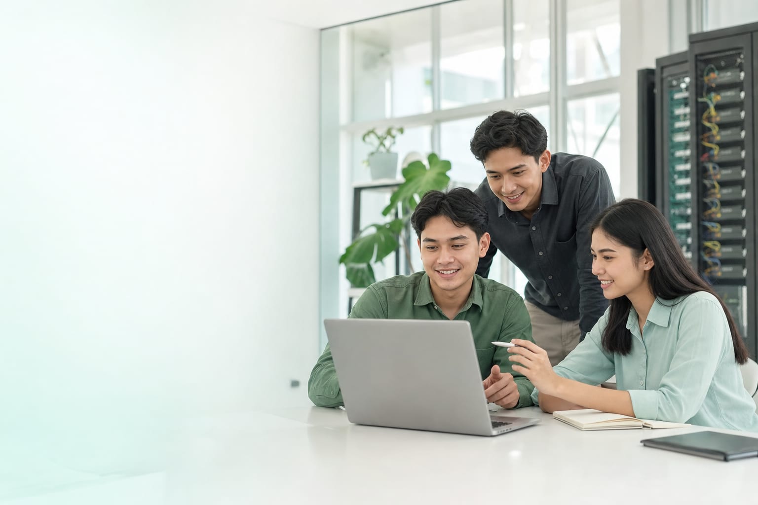 Partner bisnis muda Indonesia dan technical advisor berdiskusi dalam meeting reseller